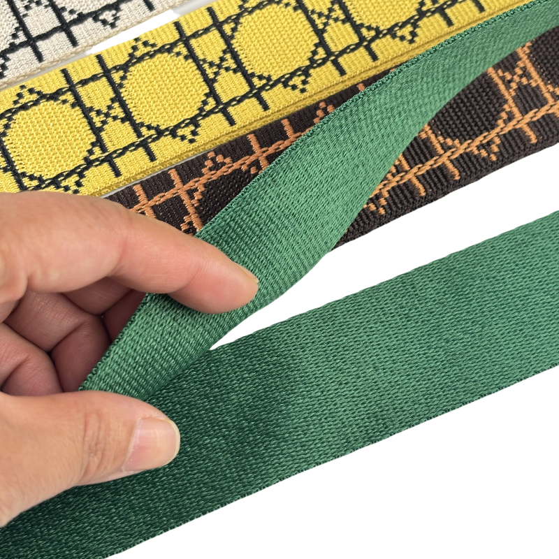 Bandoulière réglable pour sac - jacquard losanges graphiques - Noir et crème - 38mm