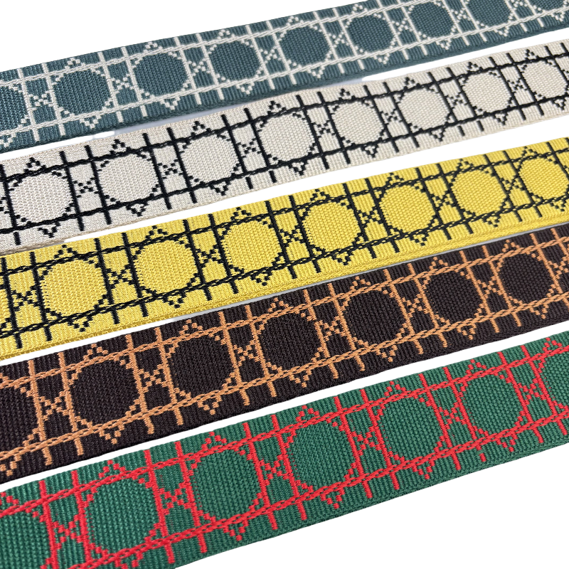 Bandoulière réglable pour sac - jacquard losanges graphiques - Noir et crème - 38mm