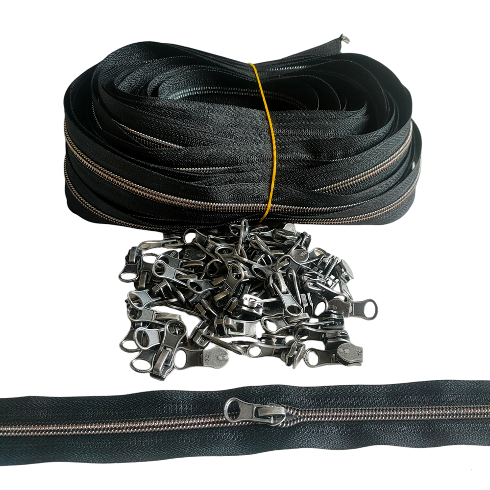 Fermeture éclair métallisée sans fin pour couture - N°5 (6,5mm) - Comprend 3 curseurs par mètre