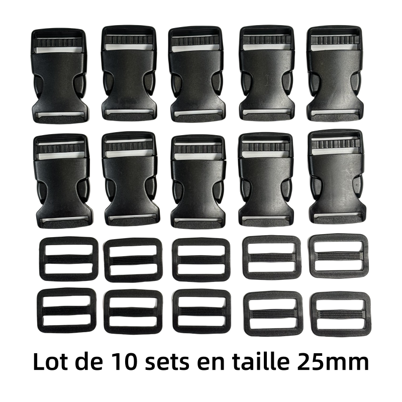 Set de Boucle clip et boucle d'échelle en plastique noir - 25mm