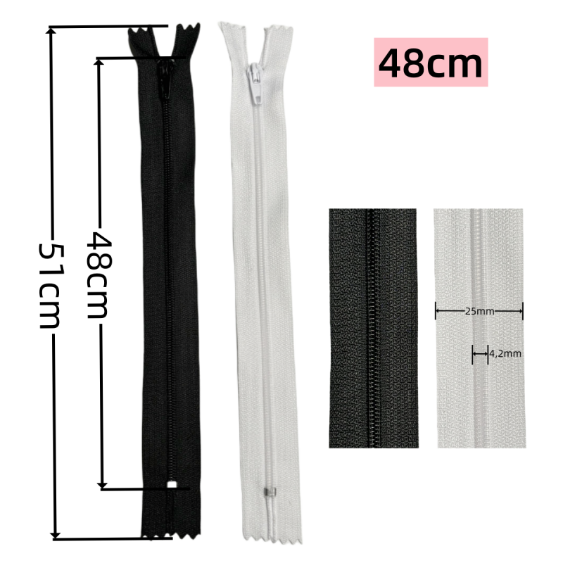Fermetures éclair fermée pour la couture - N°3 - Noir et Blanc - 19,5cm / 27cm / 32,5cm / 38cm / 48cm