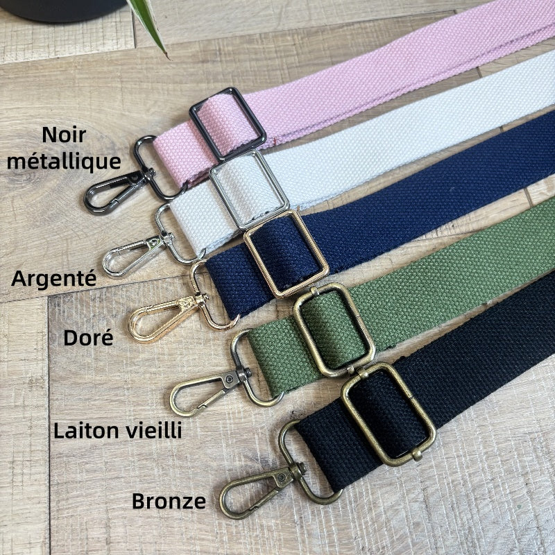 Bandoulière réglable pour sac - en coton polyester de couleur unie - 25mm