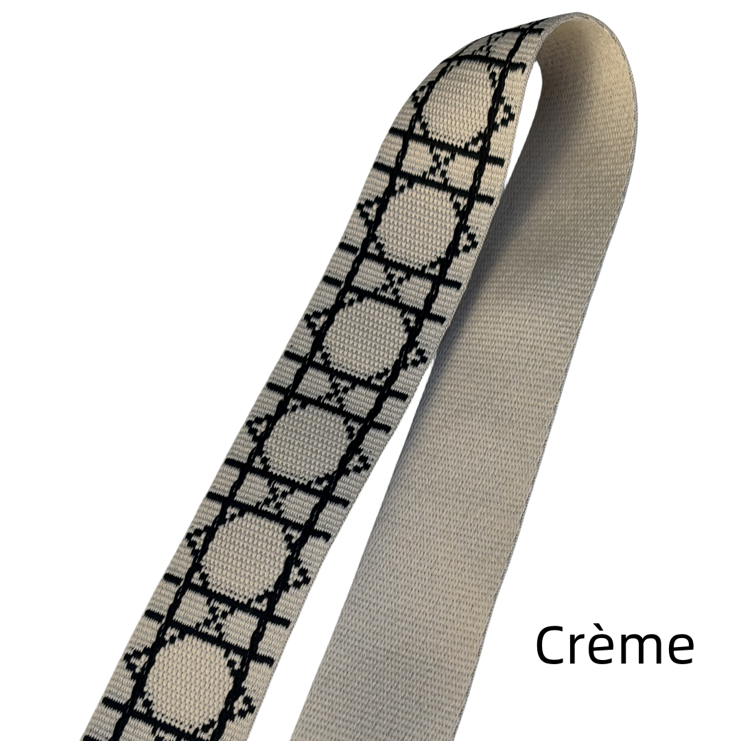 Bandoulière réglable pour sac - jacquard losanges graphiques - Noir et crème - 38mm