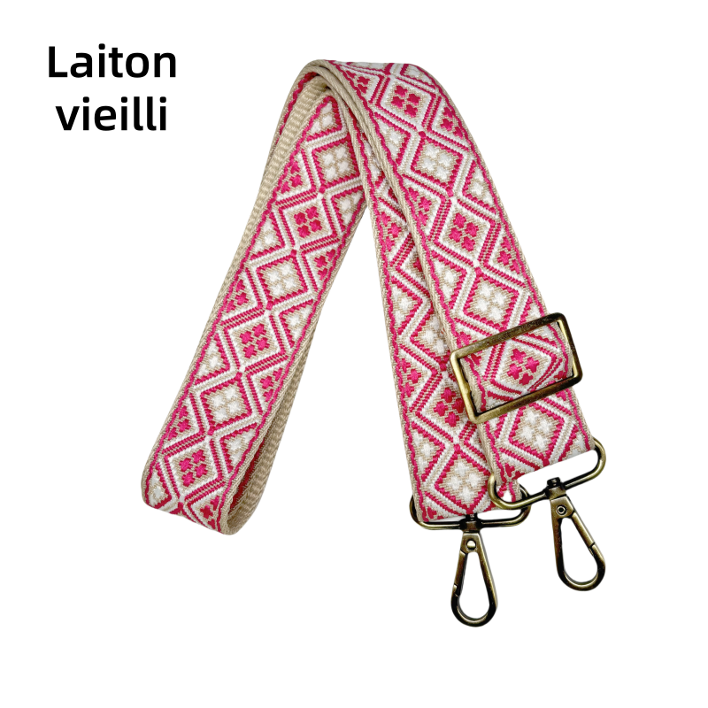 Bandoulières jacquard réglable pour sac - Fuchsia blanc et crème - 38mm
