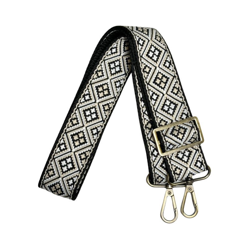 Bandoulières jacquard réglable pour sac - Crème Blanc et Noir - 38mm