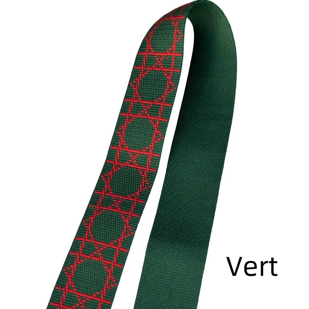 Bandoulière réglable pour sac - jacquard losanges graphiques - Noir et crème - 38mm