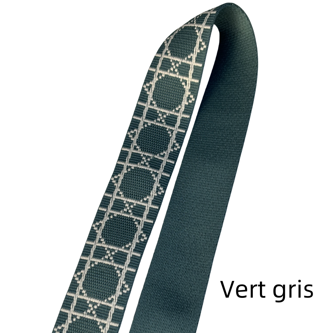 Bandoulière réglable pour sac - jacquard losanges graphiques - Noir et crème - 38mm