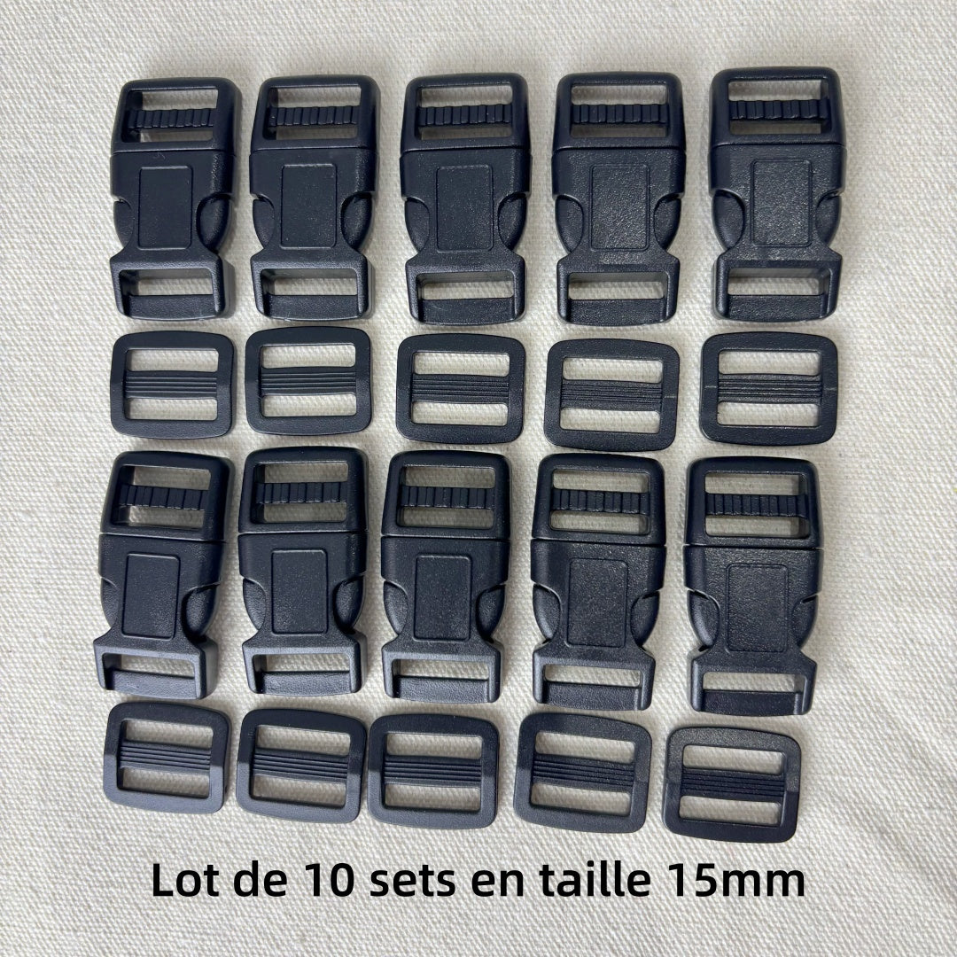 Set de Boucle clip et boucle d'échelle en plastique noir - 15mm / 20mm / 25mm