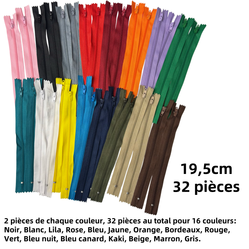 Fermetures éclair fermée colorée pour la couture - N°3 - 19,5cm