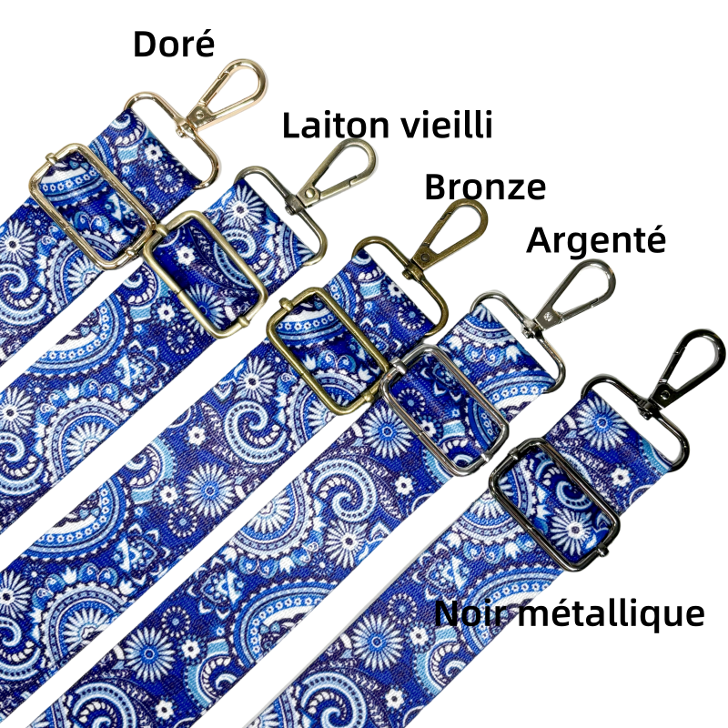 Bandoulière à motifs réglable pour sac - Bleu blanc et marine - 38mm