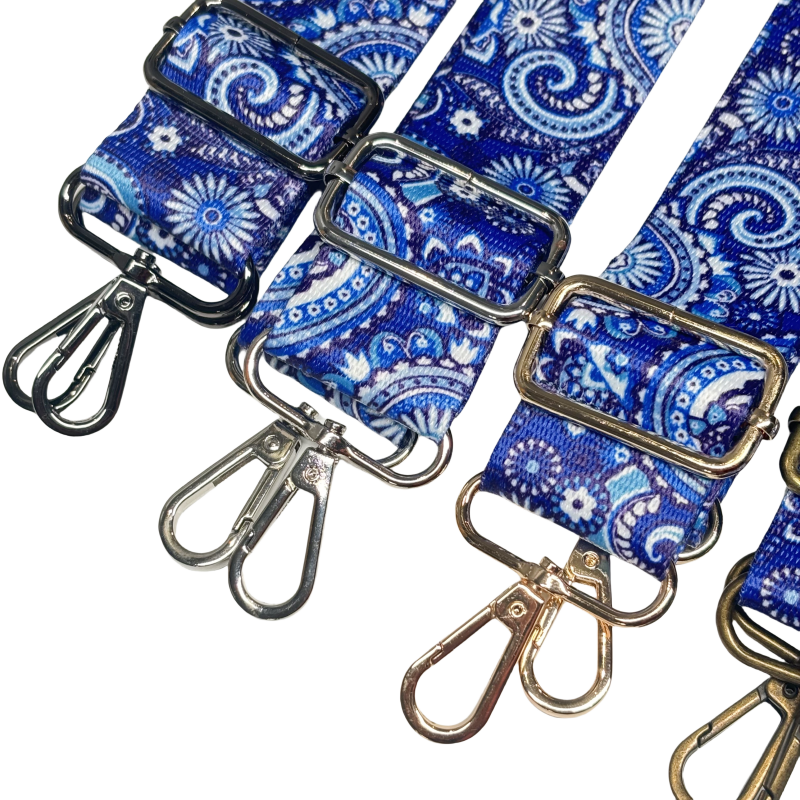 Bandoulière à motifs réglable pour sac - Bleu blanc et marine - 38mm