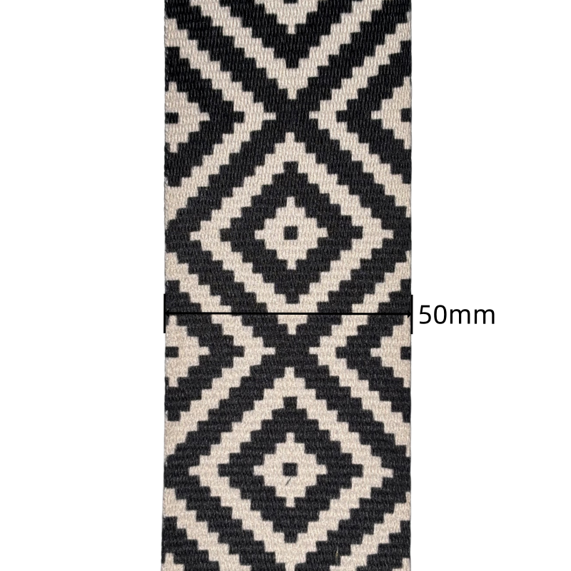 Sangle à motifs losange - Noir et Beige- Épaisseur 1mm - 50mm