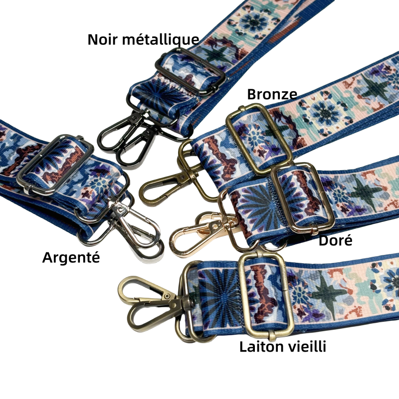 Bandoulière à motifs réglable pour sac - Fleur Marine - 38mm