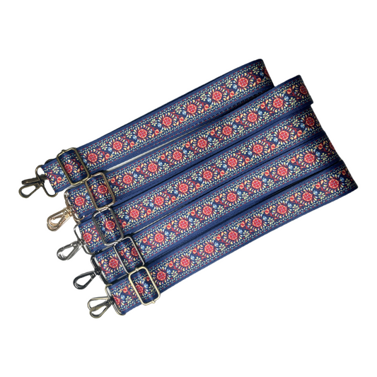 Bandoulière à motifs réglable pour sac - Marine et Rouge - 38mm