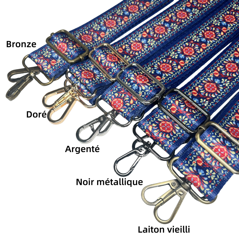 Bandoulière à motifs réglable pour sac - Marine et Rouge - 38mm