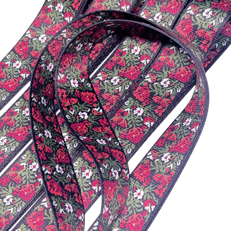 Bandoulière à motifs réglable pour sac - Fleurs rouge - 38mm