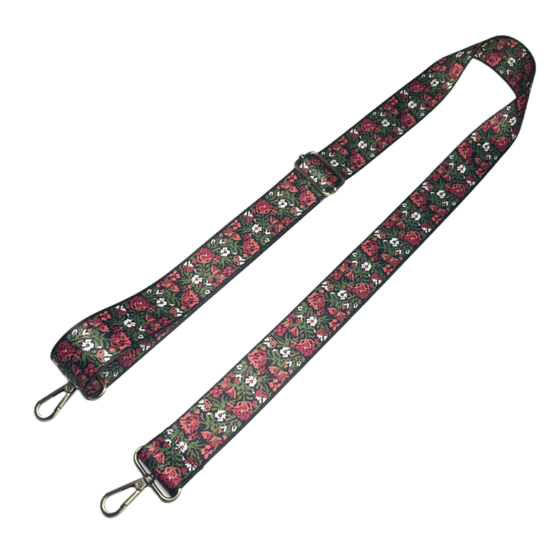 Bandoulière à motifs réglable pour sac - Fleurs rouge - 38mm