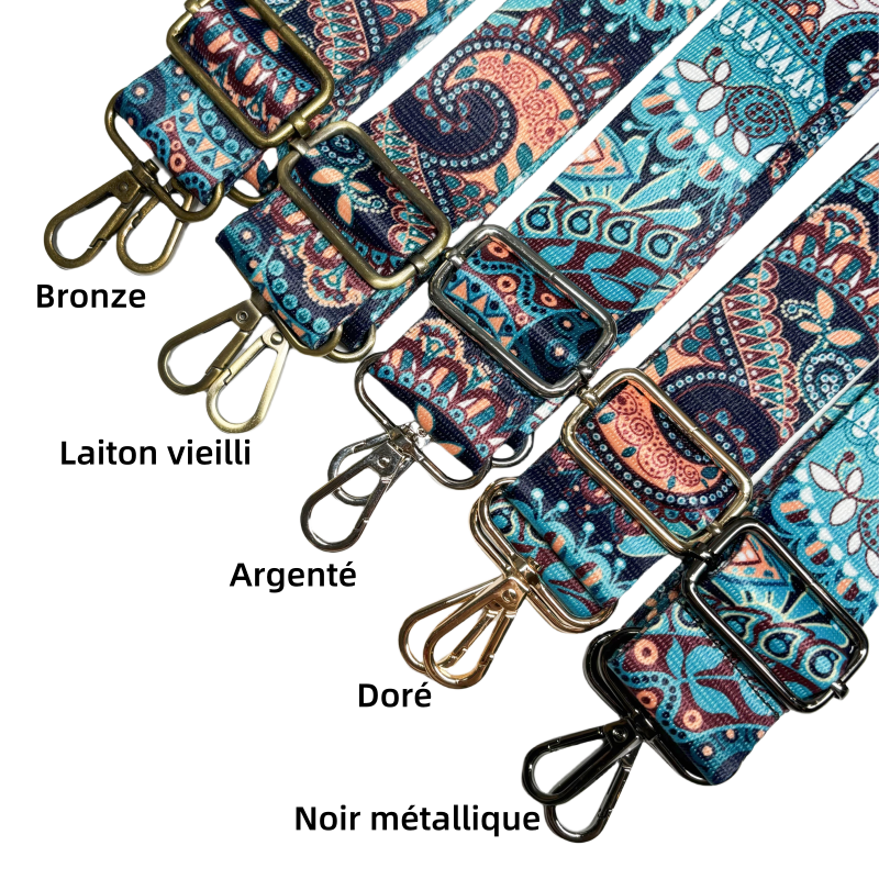 Bandoulière à motifs réglable pour sac - Turquoise - 38mm