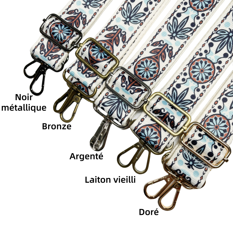 Bandoulière à motifs réglable pour sac - Fleurs - 38mm