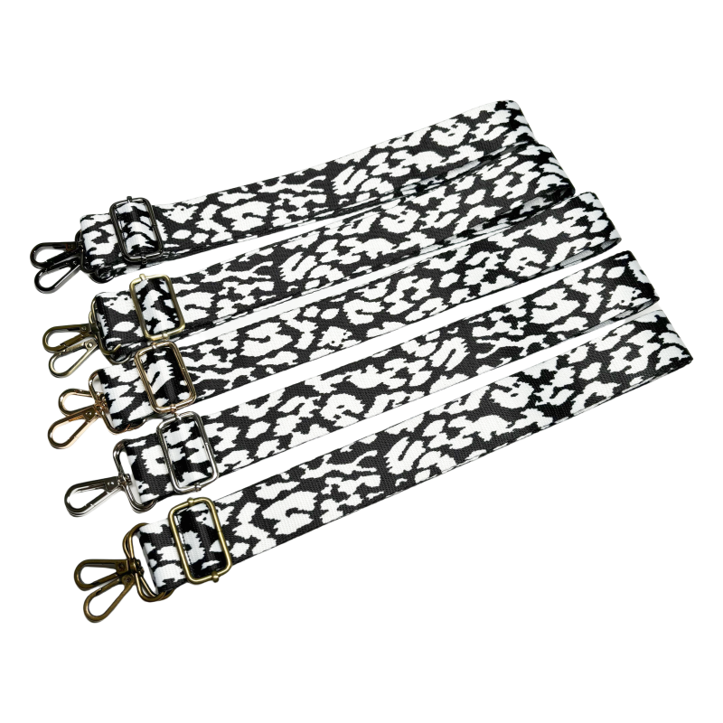 Bandoulière à motifs réglable pour sac - Imprimé léopard noir et blanc - 38mm