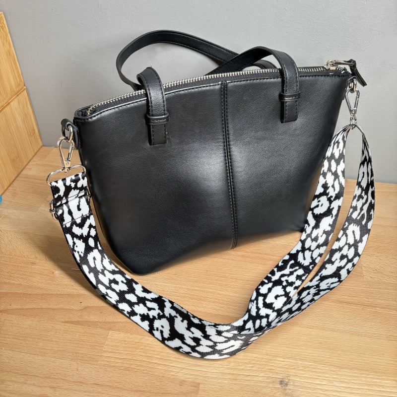 Bandoulière à motifs réglable pour sac - Imprimé léopard noir et blanc - 38mm