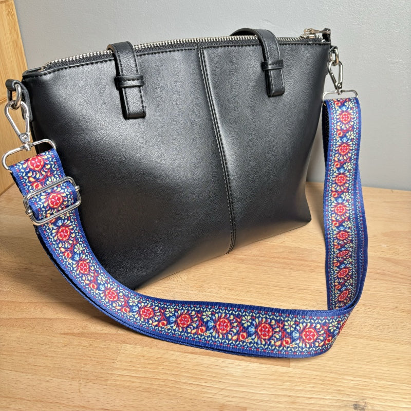 Bandoulière à motifs réglable pour sac - Marine et Rouge - 38mm