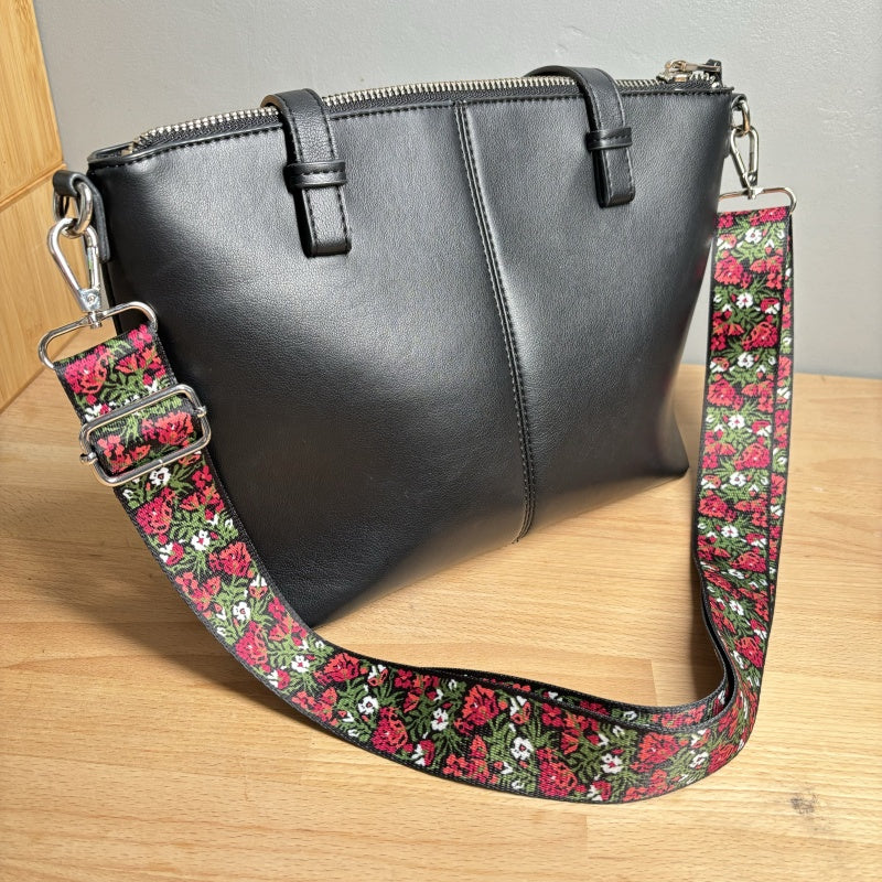 Bandoulière à motifs réglable pour sac - Fleurs rouge - 38mm