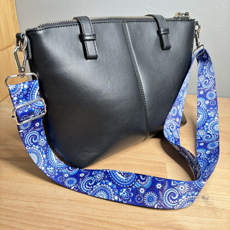 Bandoulière à motifs réglable pour sac - Bleu blanc et marine - 38mm