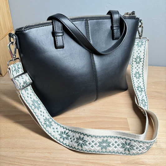 Bandoulière jacquard réglable pour sac -Vert gris blanc et crème - 38mm