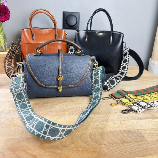 Bandoulière réglable pour sac - jacquard losanges graphiques - Noir et crème - 38mm