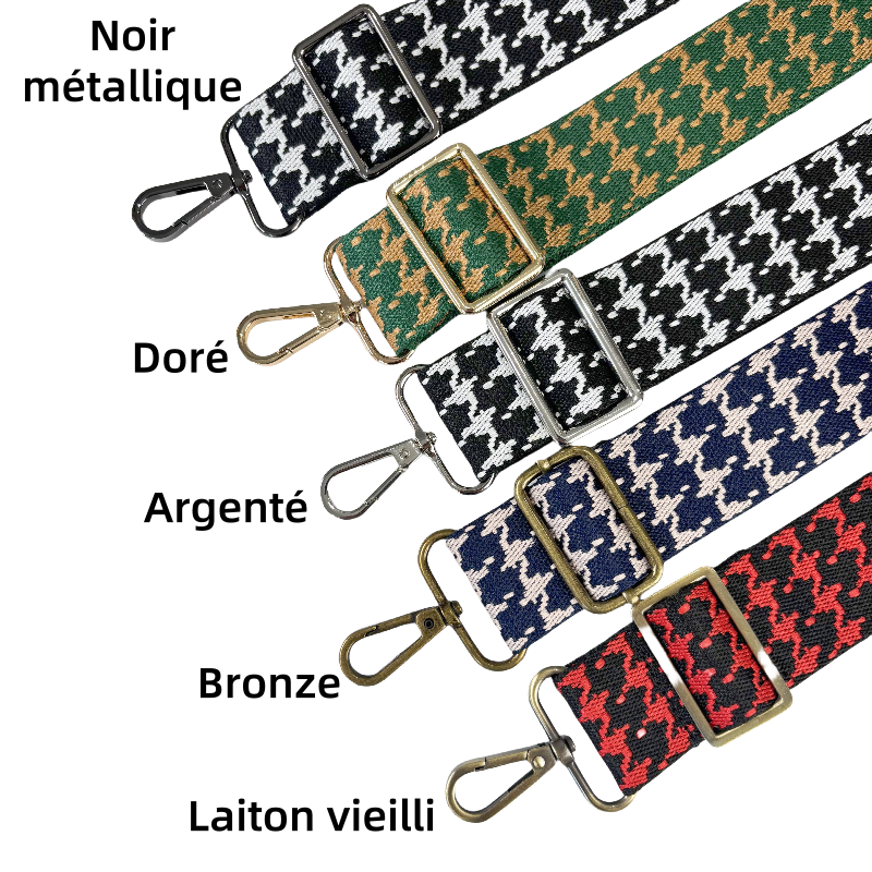 Bandoulière réglable pour sac - jacquard double fac pied de poule - 38mm