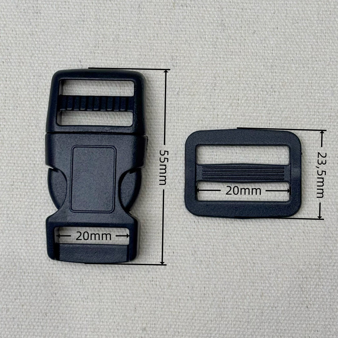 Set de Boucle clip et boucle d'échelle en plastique noir - 15mm / 20mm / 25mm