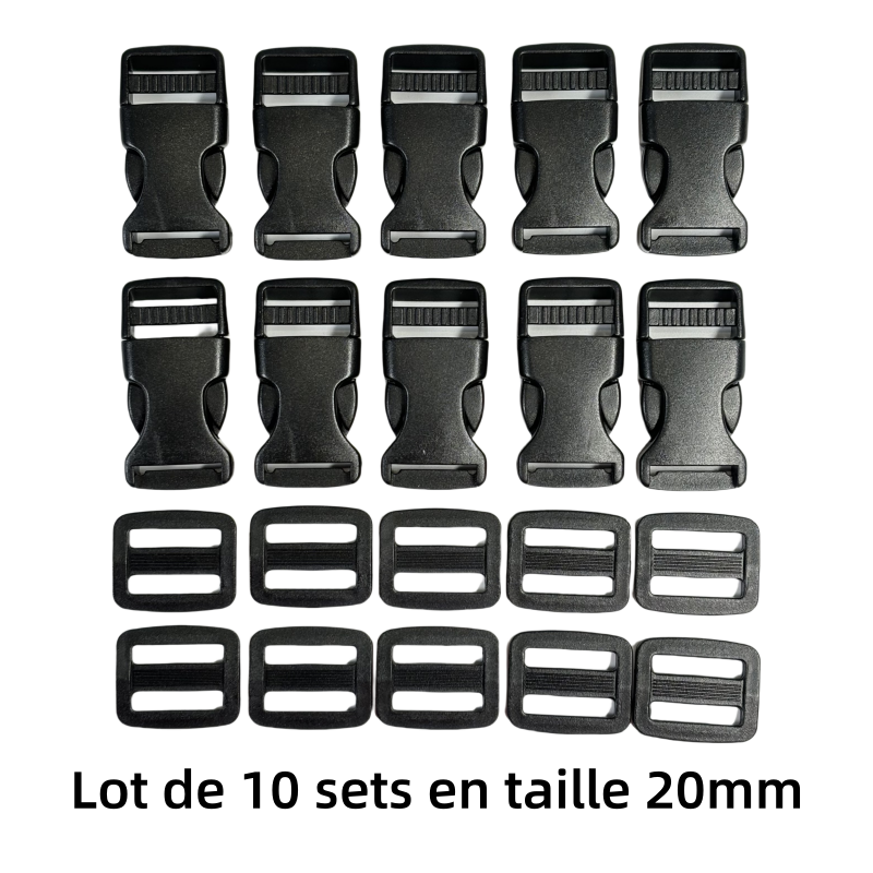 Set de Boucle clip et boucles d'échelle en plastique noir - 20mm