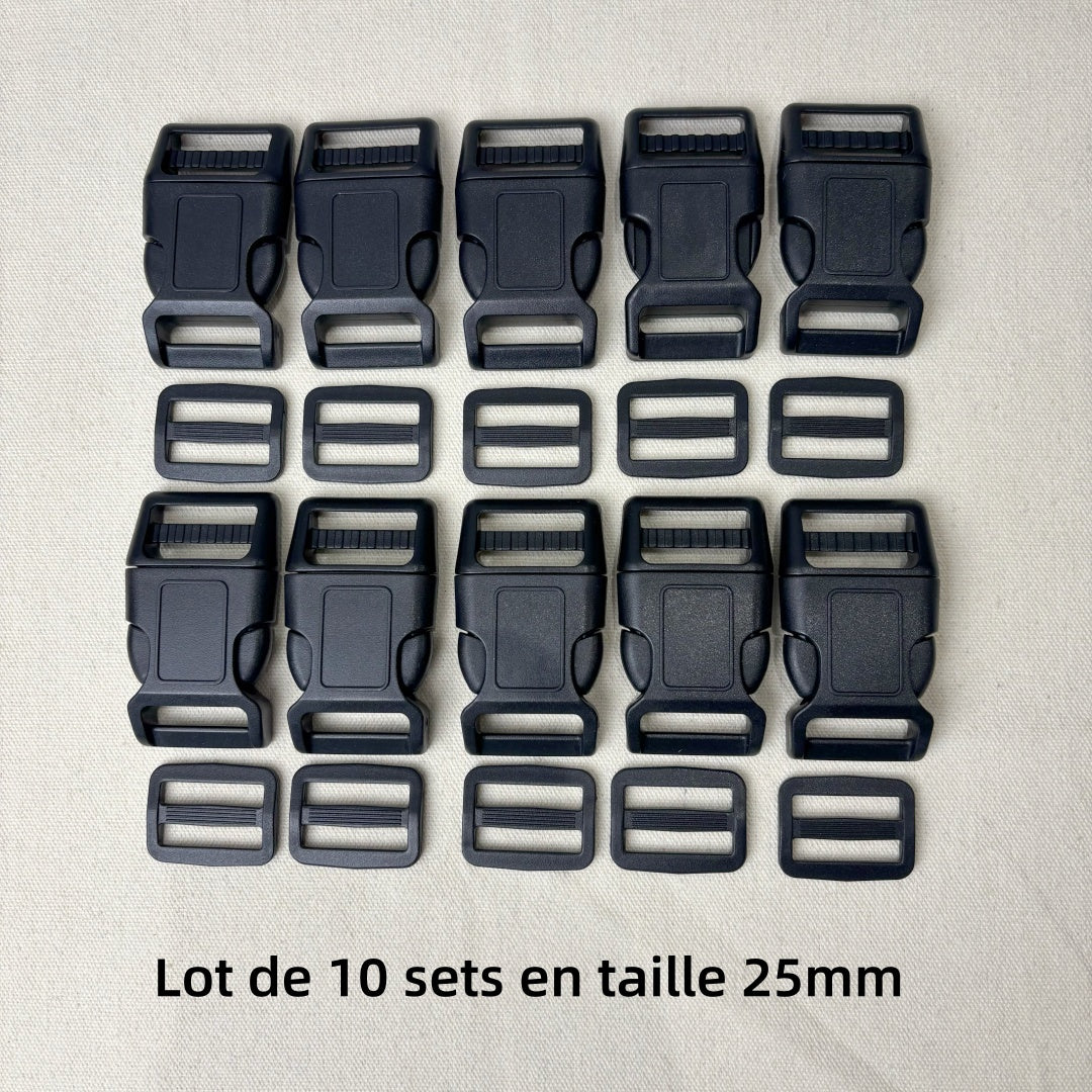 Set de Boucle clip et boucle d'échelle en plastique noir - 15mm / 20mm / 25mm