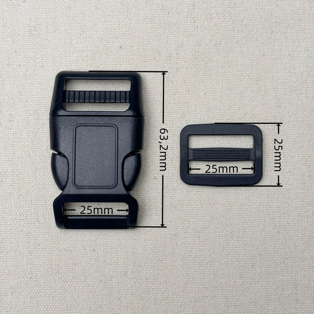 Set de Boucle clip et boucle d'échelle en plastique noir - 15mm / 20mm / 25mm
