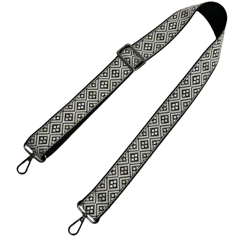 Bandoulière jacquard réglable pour sac - Crème Blanc et Noir - 38mm