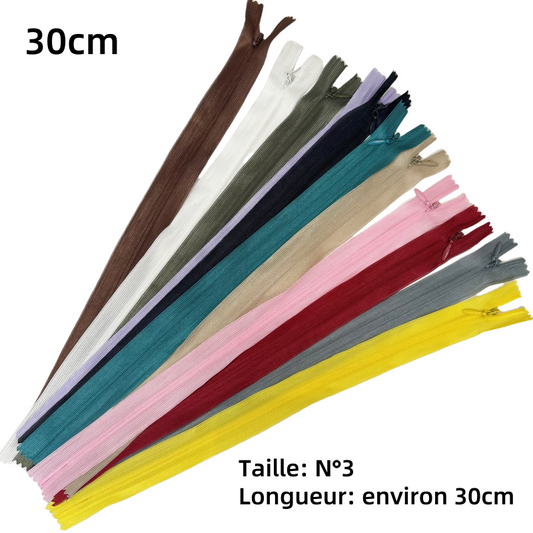 Fermeture éclair invisible fermée colorée zip en nylon pour couture - N°3 - 30cm