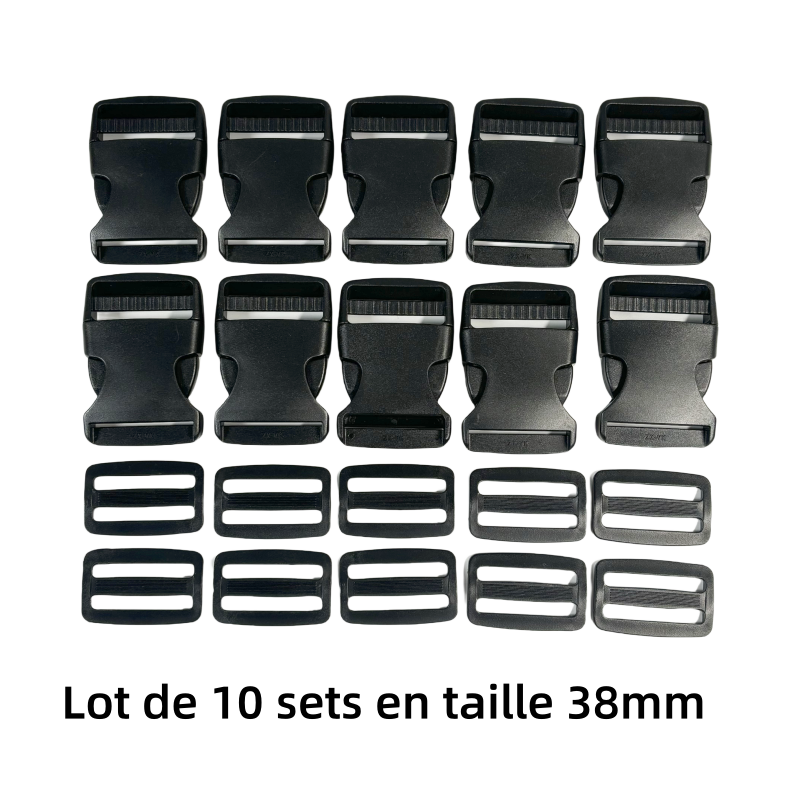 Lot de 10 sets de Boucles clip et boucles d'échelle en plastique noir - 38mm