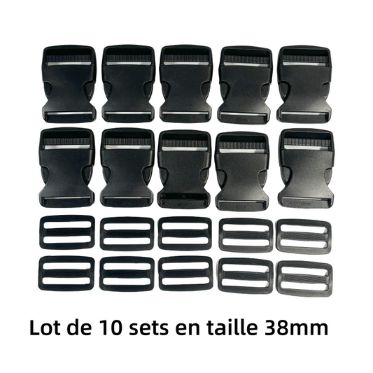 Lot de 10 sets de Boucles clip et boucles d'échelle en plastique noir - 38mm