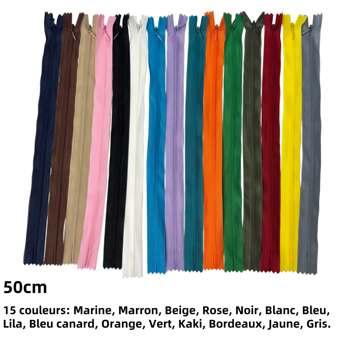 Fermetures éclair invisible fermée colorée zip en nylon pour couture - N°3 - 50cm