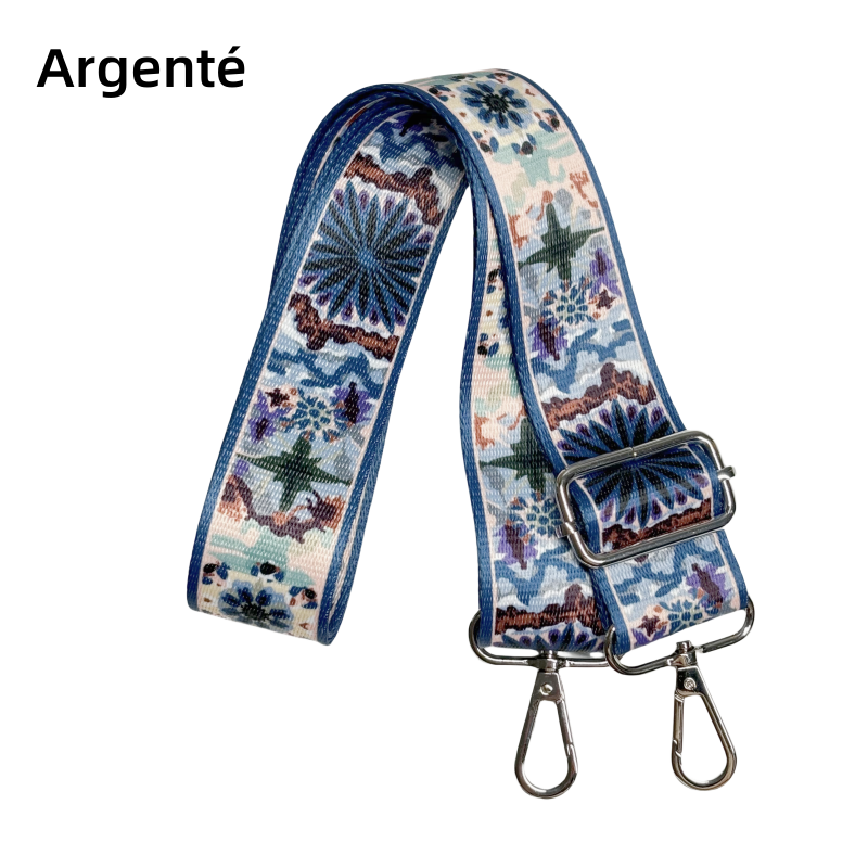 Bandoulière à motifs réglable pour sac - Fleur Marine - 38mm