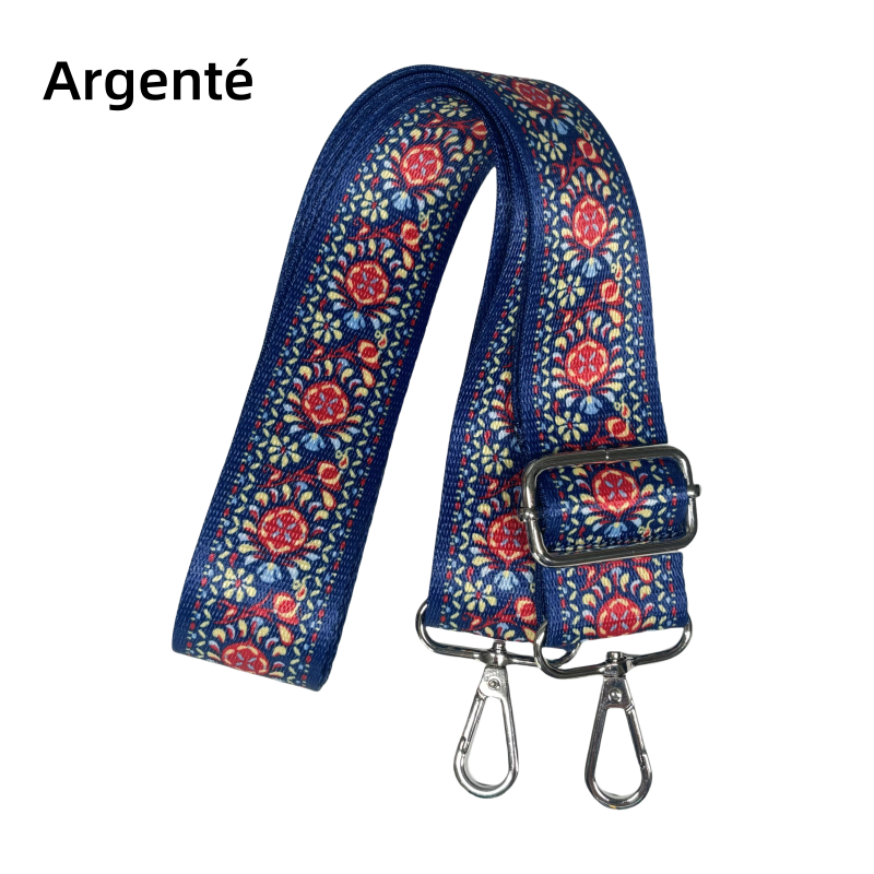 Bandoulière à motifs réglable pour sac - Marine et Rouge - 38mm