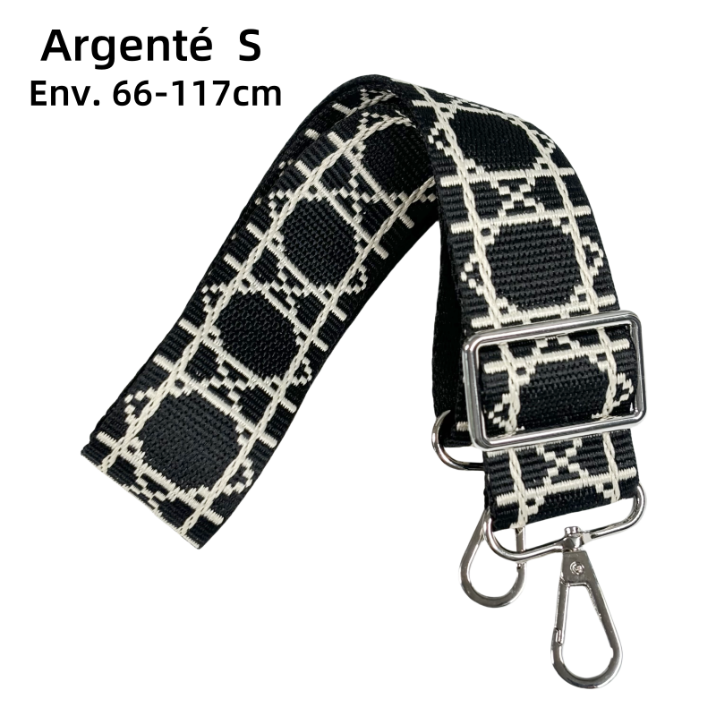 Bandoulière jacquard réglable pour sac - Noir et crème - 38mm