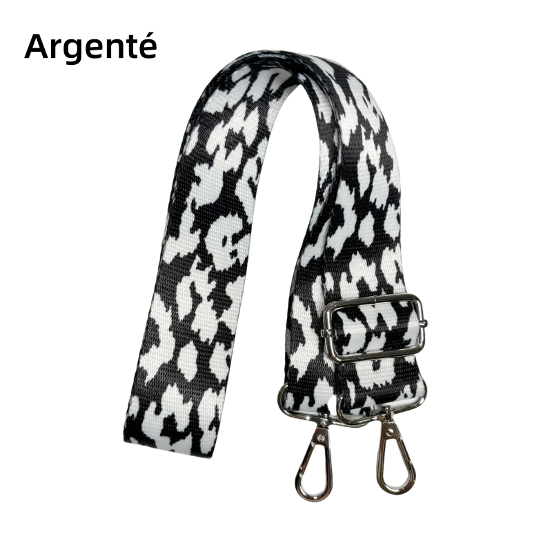 Bandoulière à motifs réglable pour sac - Imprimé léopard noir et blanc - 38mm