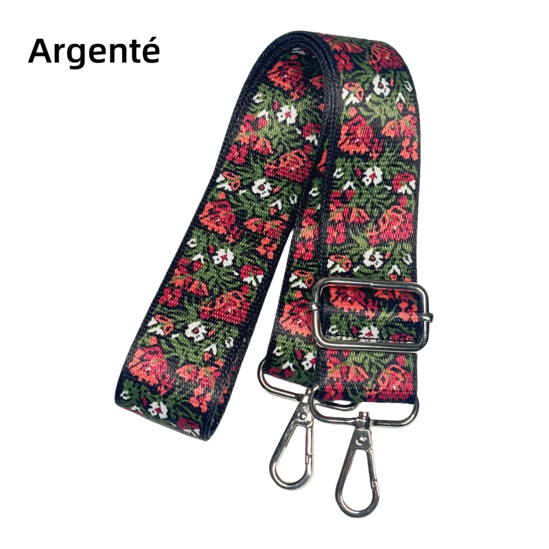 Bandoulière à motifs réglable pour sac - Fleurs rouge - 38mm