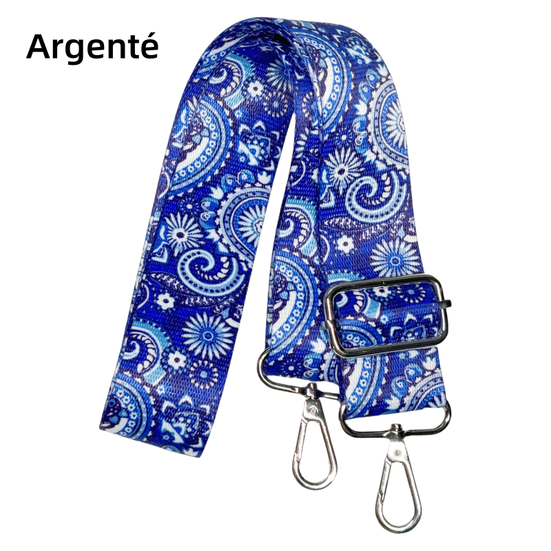 Bandoulière à motifs réglable pour sac - Bleu blanc et marine - 38mm