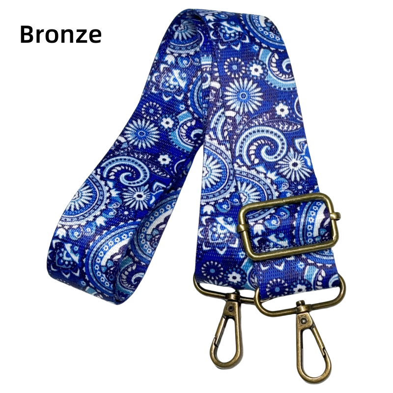 Bandoulière à motifs réglable pour sac - Bleu blanc et marine - 38mm