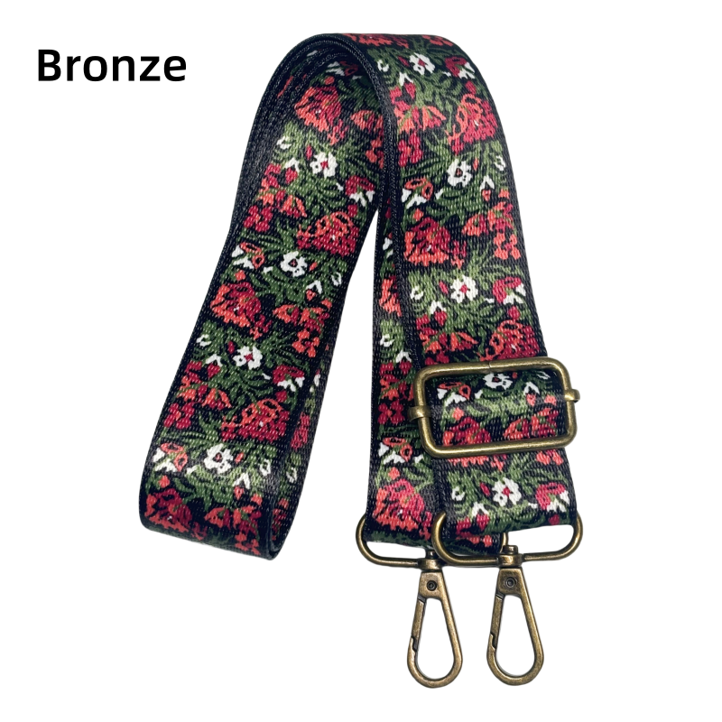 Bandoulière à motifs réglable pour sac - Fleurs rouge - 38mm