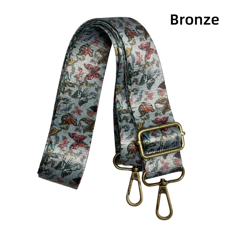 Bandoulière à motifs réglable pour sac - Papillons - Gris - 38mm