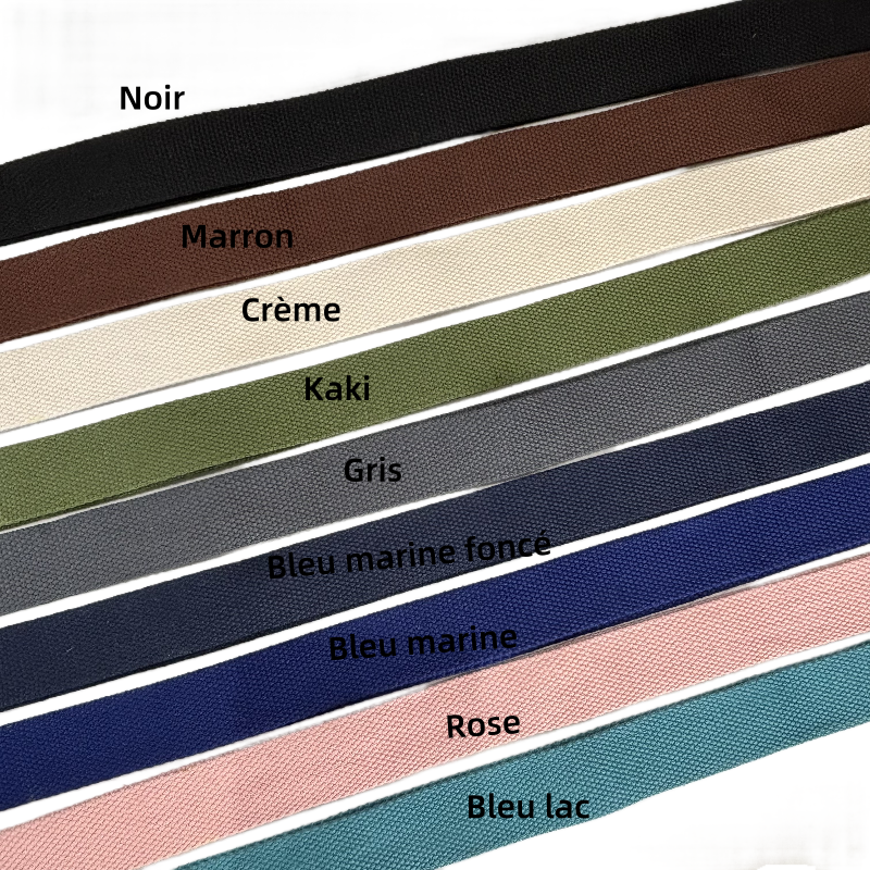 Sangle en coton polyester de couleur unie - Épaisseur 2mm - 25mm / 32mm / 38mm